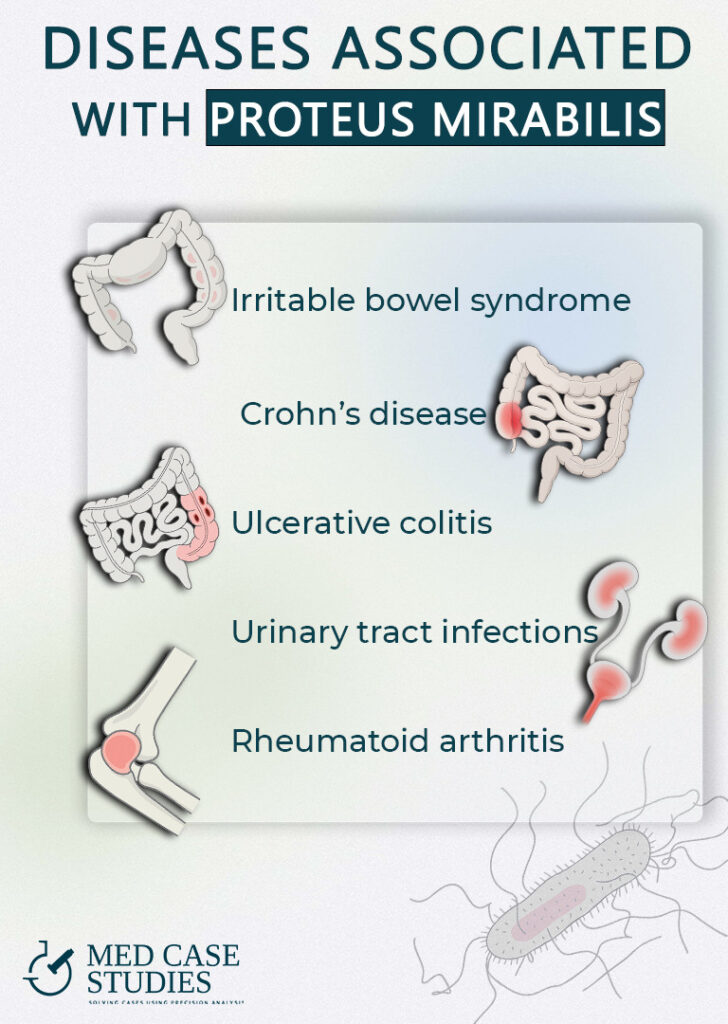 Diseases linked to Proteus mirabilis in stool: IBS, Crohn’s, ulcerative colitis, UTIs, and rheumatoid arthritis