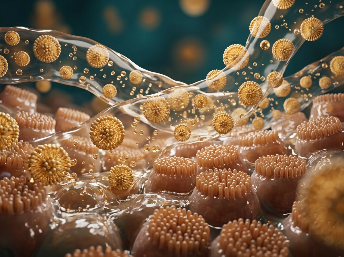 Bile acid micelles flowing over the intestinal surface at night
