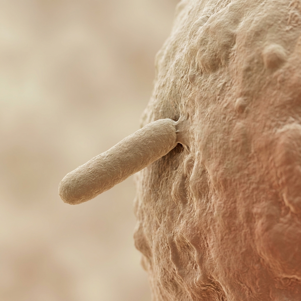 Fusobacterium nucleatum attached to a colorectal epithelial tumor cell