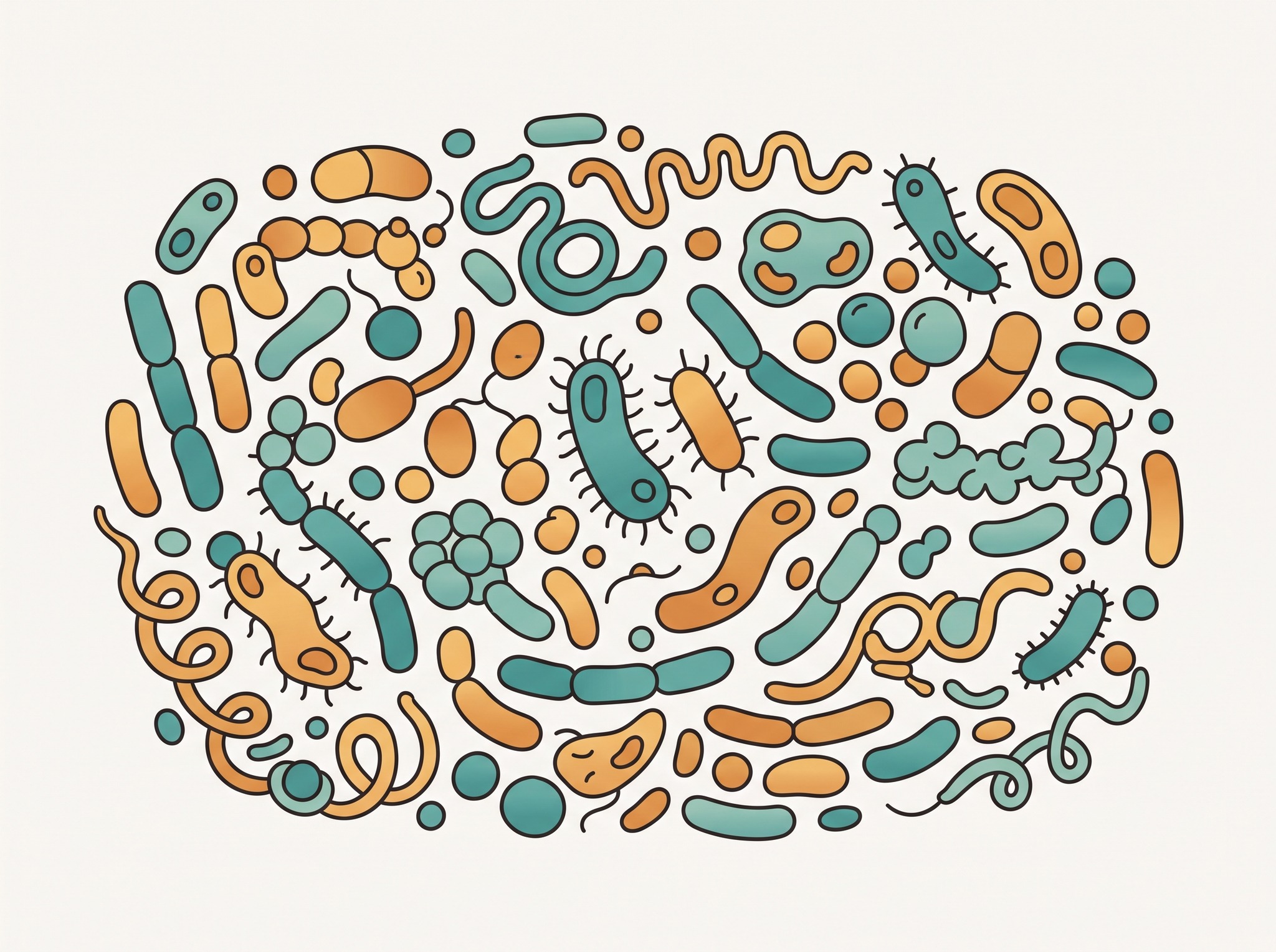 Illustration representing hundreds of coexisting gut bacteria species
