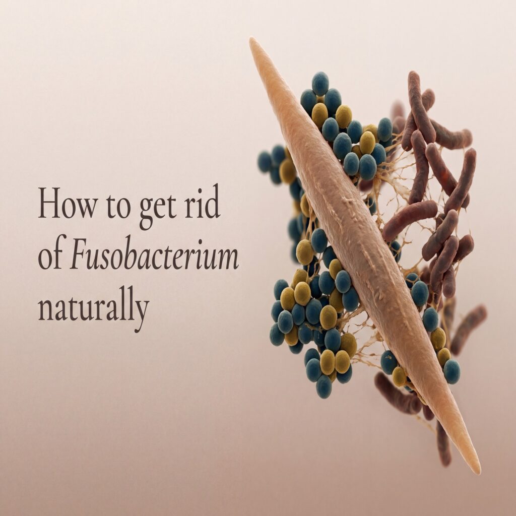 How to get rid of Fusobacterium naturally, shown as Fusobacterium nucleatum within an oral biofilm