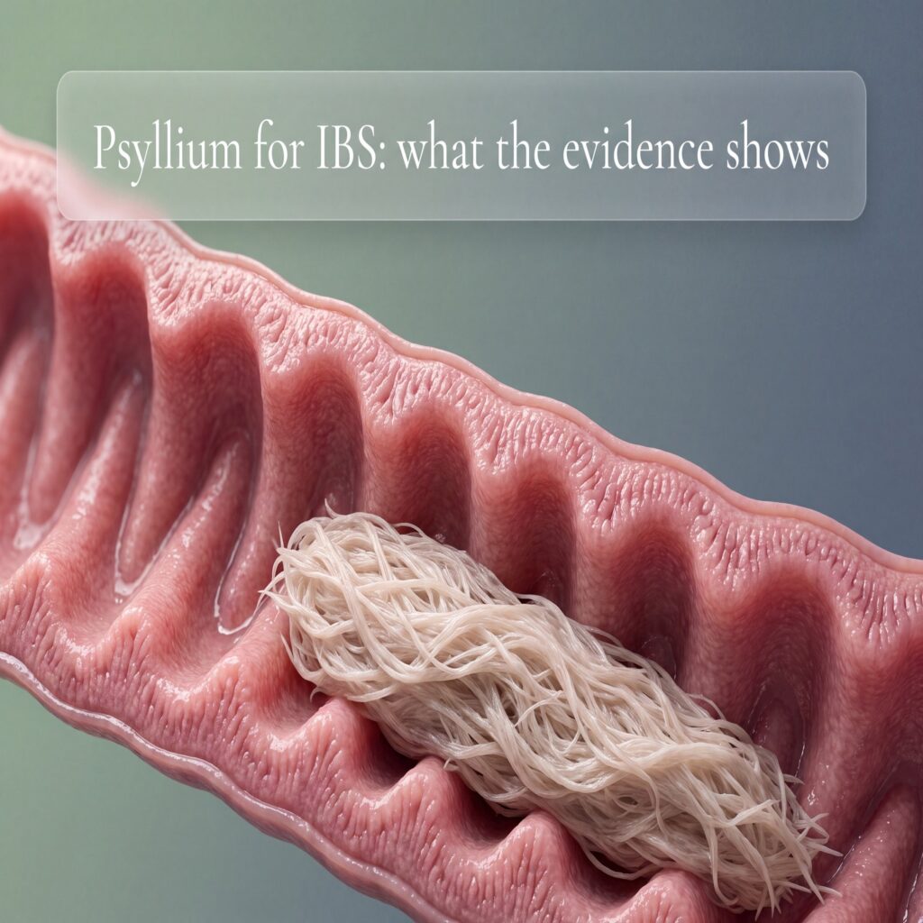 Psyllium for IBS: extreme macro cross-section of fiber-bulked stool moving smoothly along colon folds