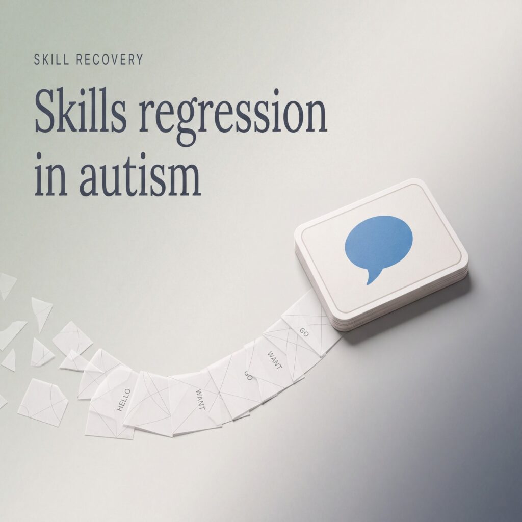 Skills regression in autism shown through a familiar communication card and a pathway reconnecting toward it