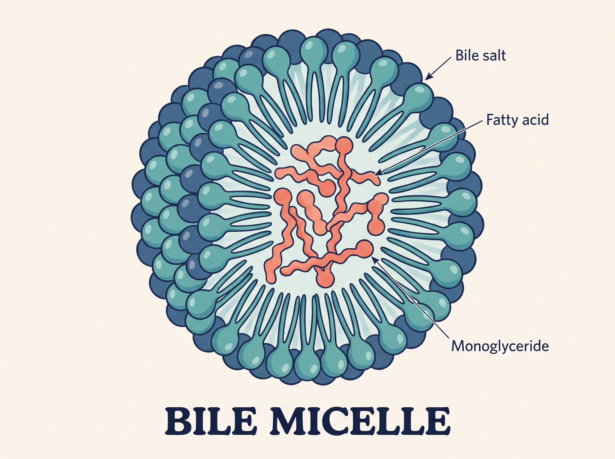Bile salts forming a micelle around lipids