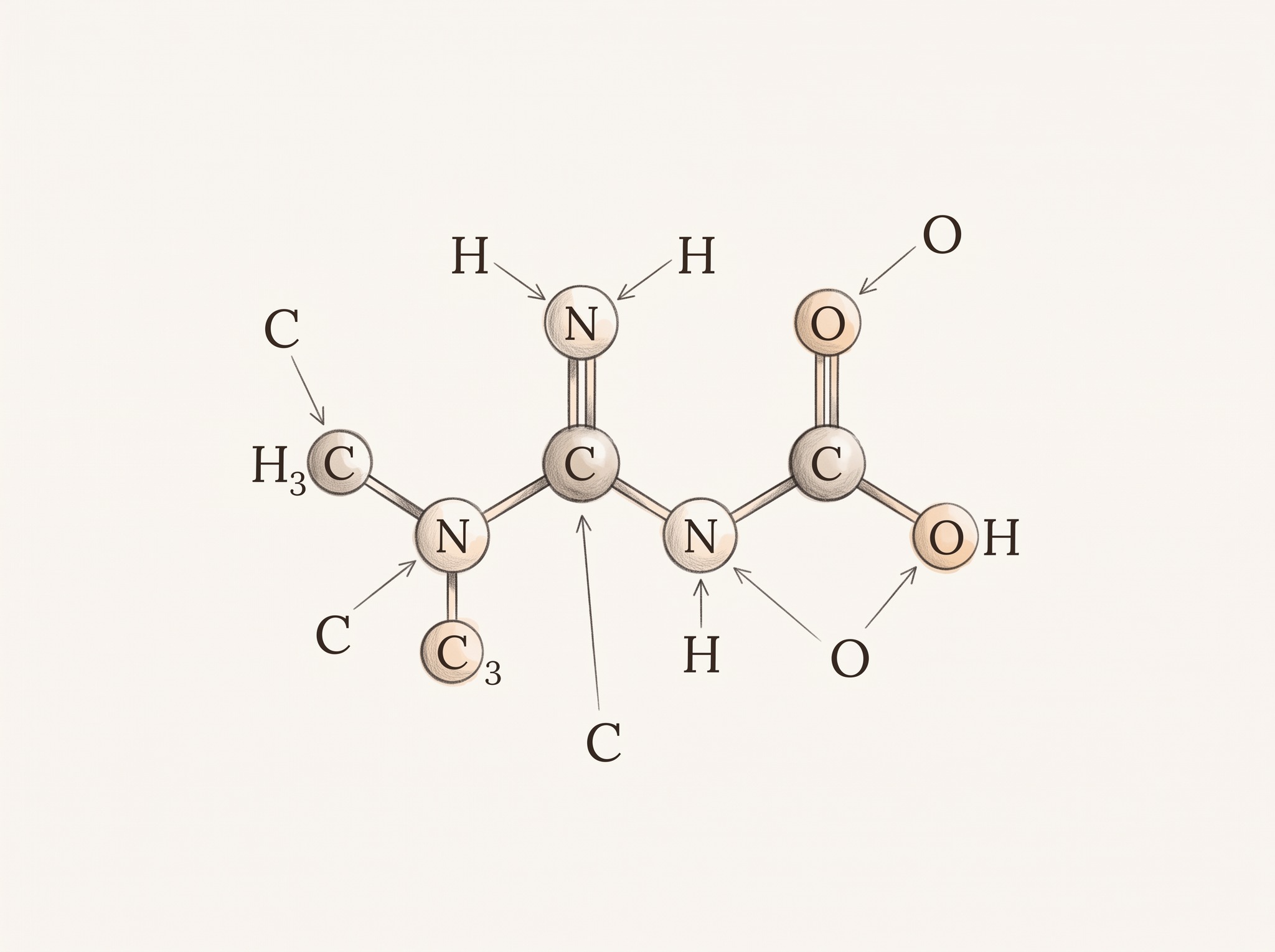 Hand drawn illustration of a creatine molecule