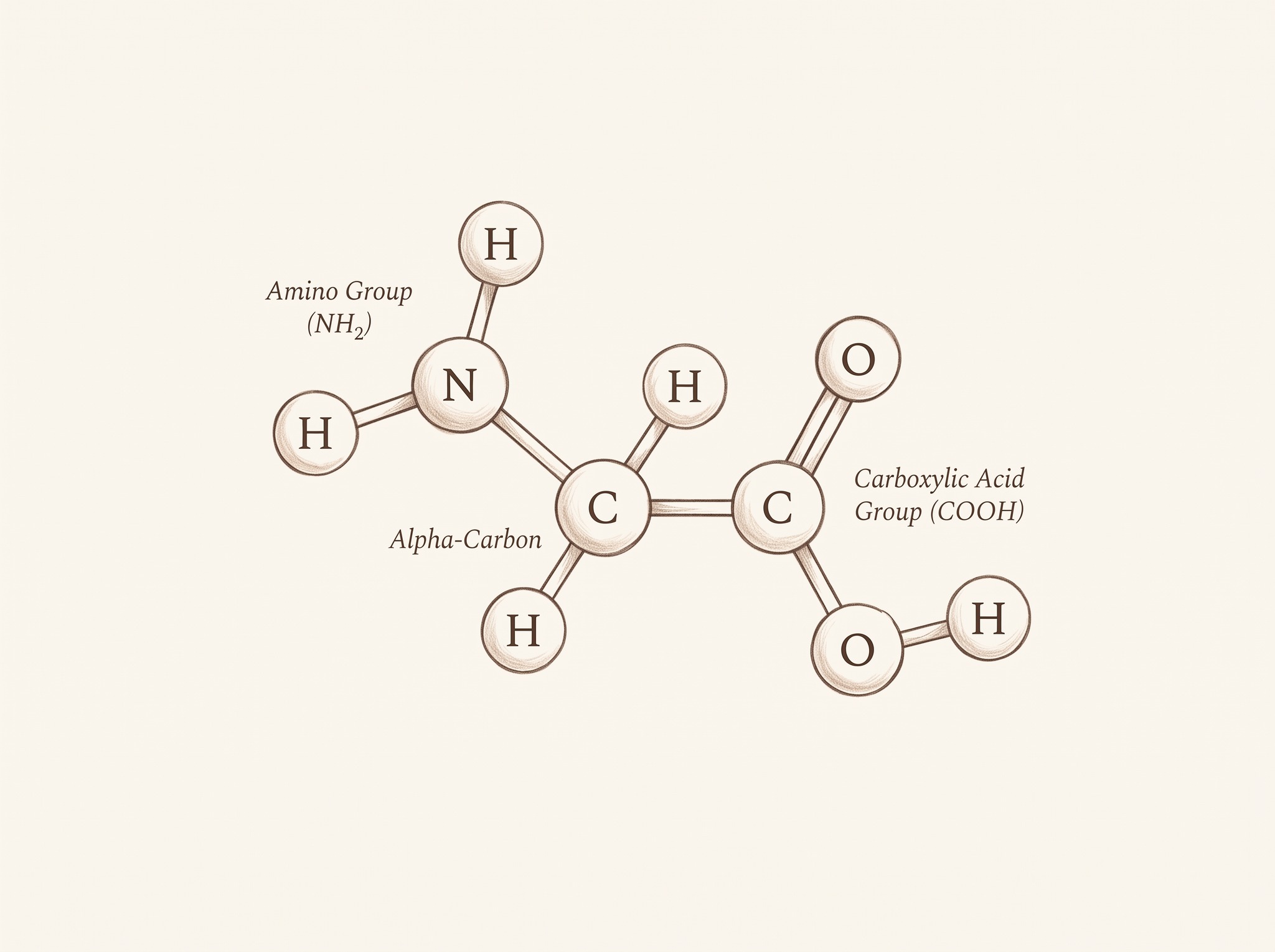 Hand drawn illustration of a glycine amino acid molecule