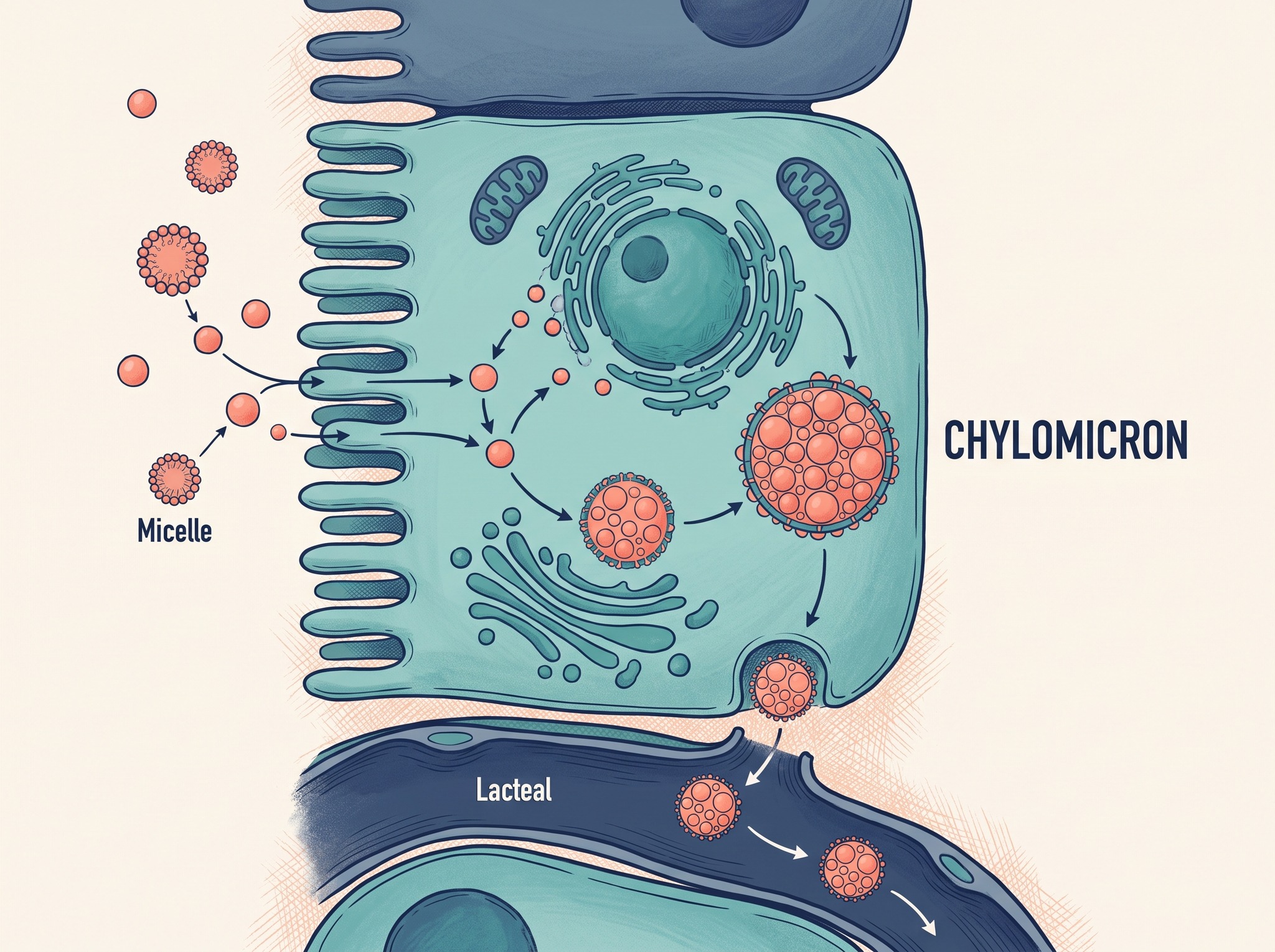 Enterocyte absorbing lipids and assembling chylomicrons