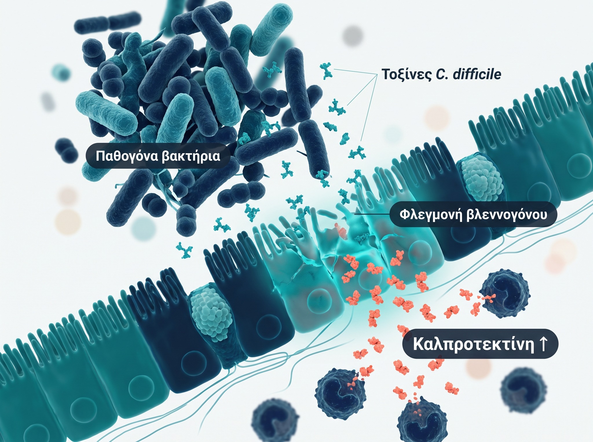 Infographic δυσβίωσης και φλεγμονής του εντέρου με καλπροτεκτίνη