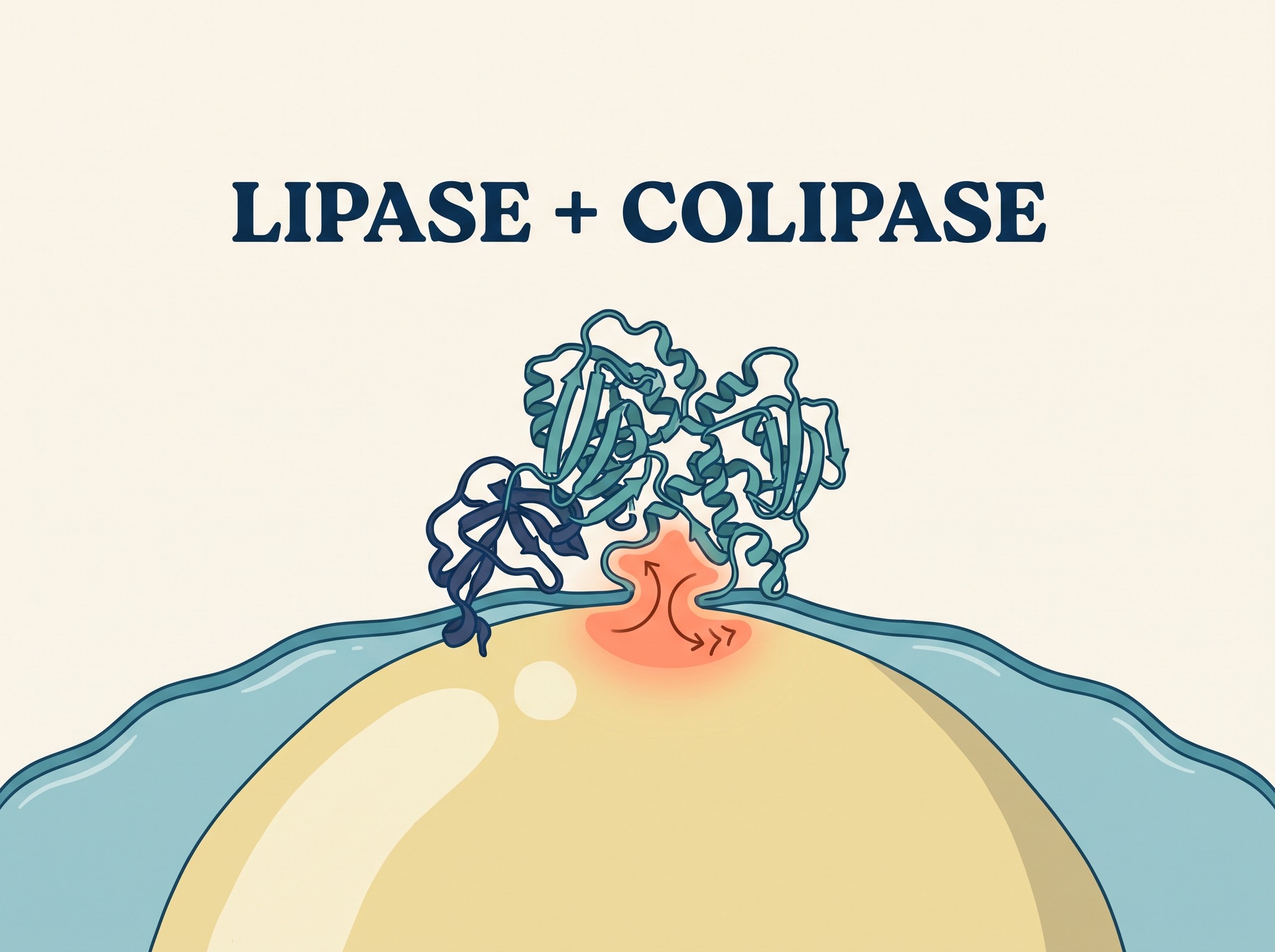 Pancreatic lipase and colipase acting on a fat droplet