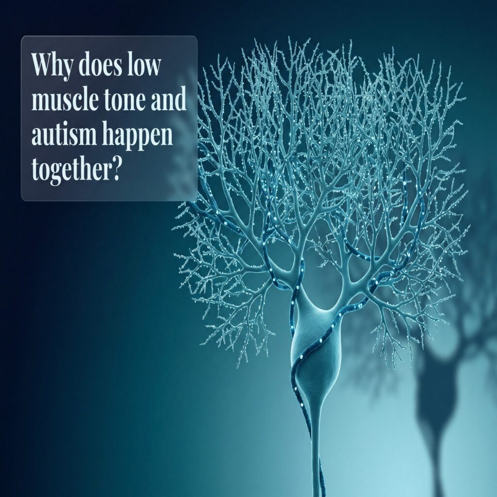 A Purkinje neuron in the cerebellum, the brain region behind why low muscle tone and autism happen together